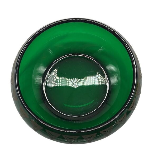 Dalzell Viking Bowl Vintage Green Glass Gold Triangles Hollywood Regency Heavy - Picture 2 of 12